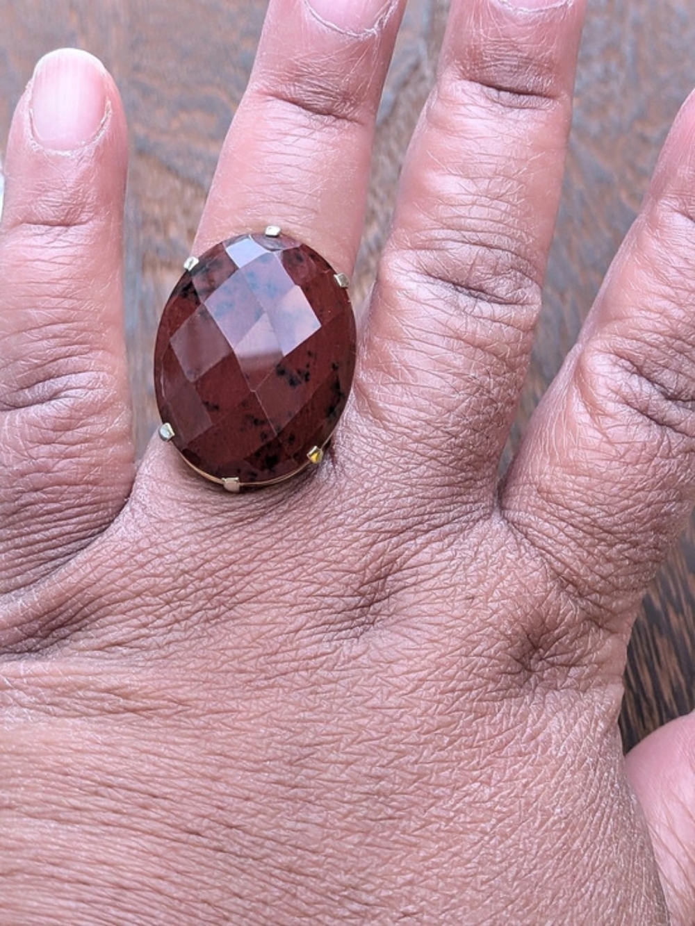 Vintage Gold Tone Mahogany Obsidian Statement Ring